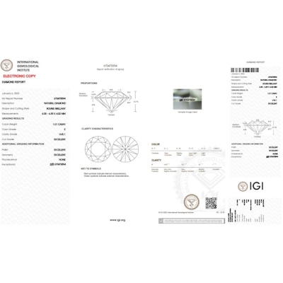 Diamante Certificato IGI   CT 1,01   E   VVS 1