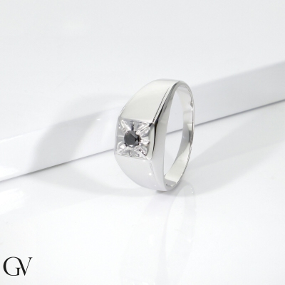 Anello solitario in oro bianco 750 con diamante nero