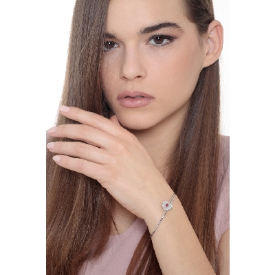 Semirigid bracelet with diamond and ruby heart