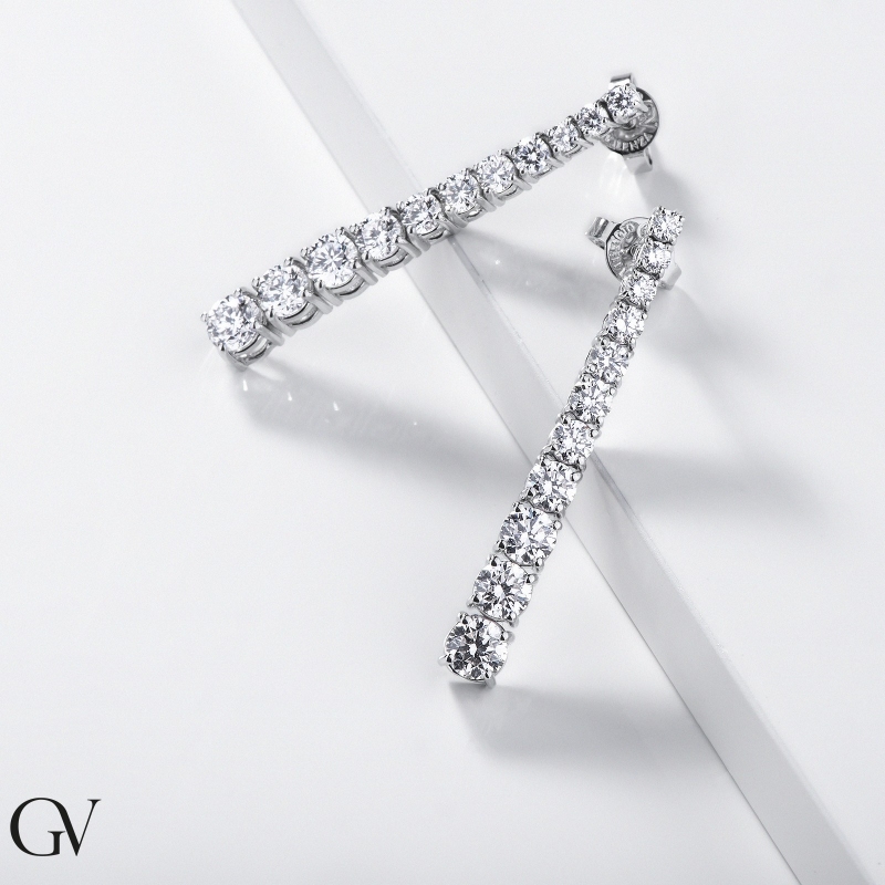 Orecchini in oro bianco 18k tennis a scalare con diamanti