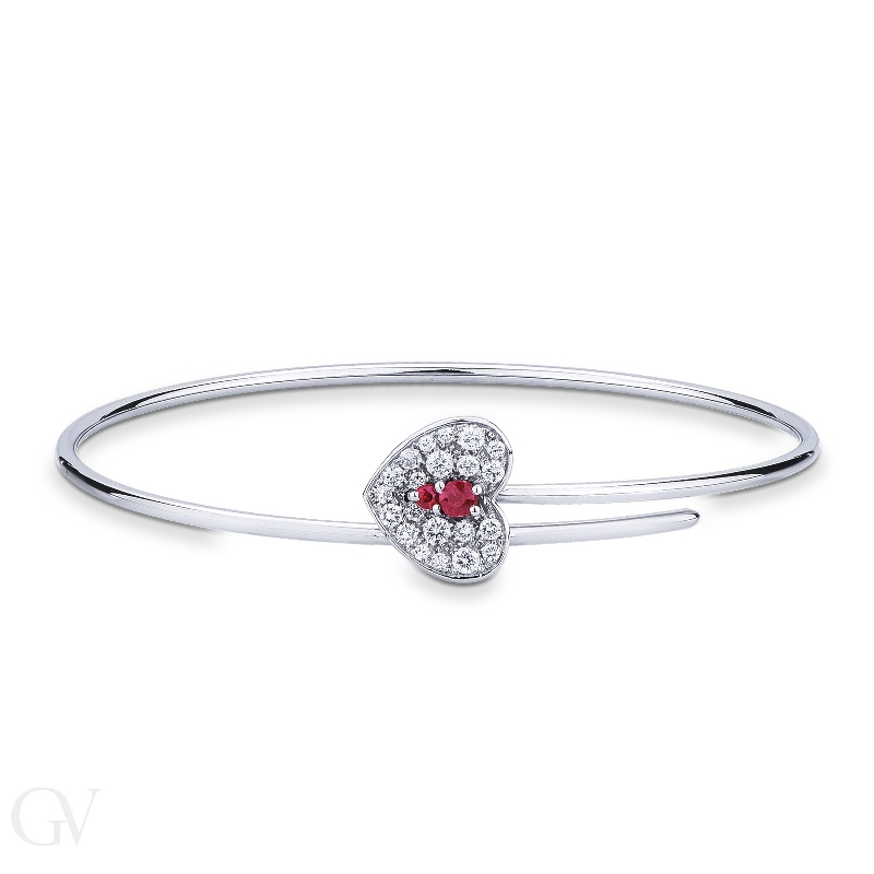 Semirigid bracelet with diamond and ruby heart