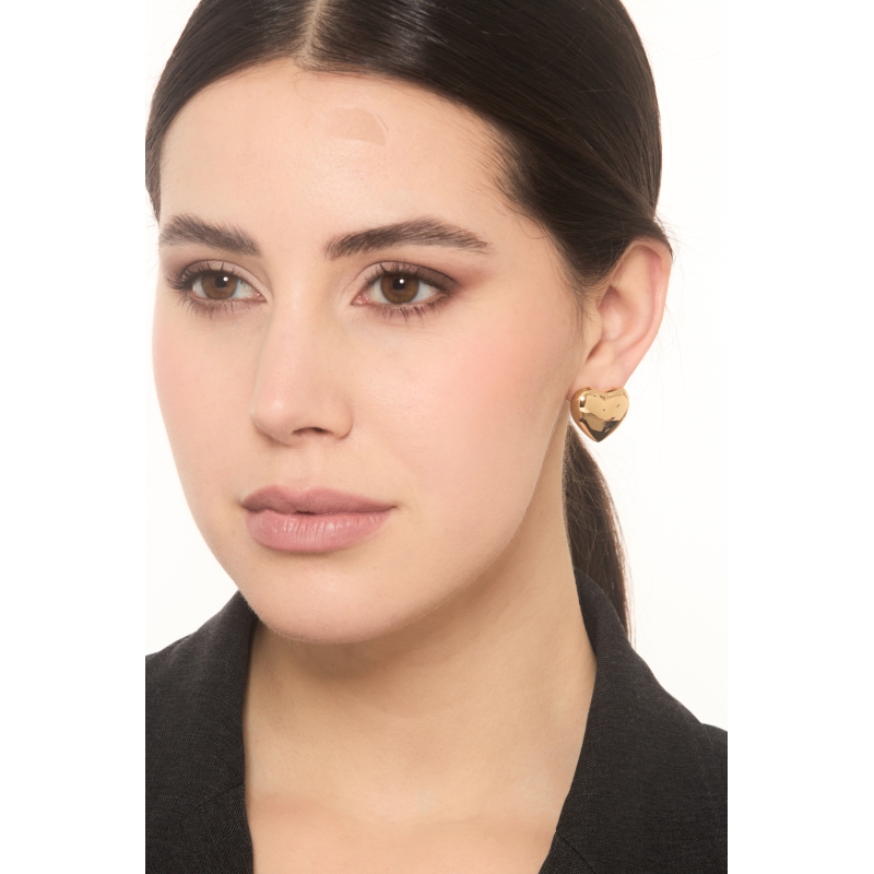 Orecchini a cuore bombati lucidi in oro giallo 18k