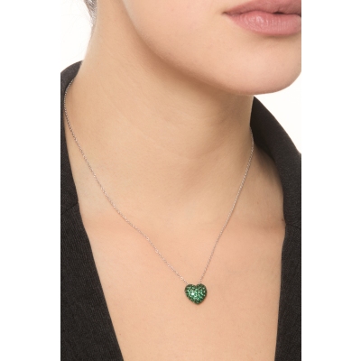 GIROCOLLO CON PAVE' CUORE BOMBATO MM11.5X12.5 IN SMERALDI, CATENA ROLÒ