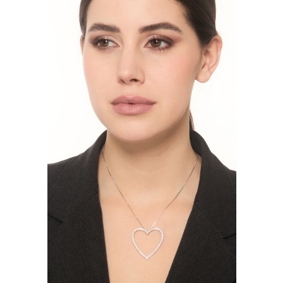 Collana in oro bianco 750 con cuore grande in diamanti