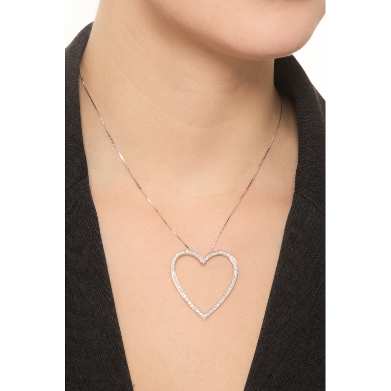 Collana in oro bianco 750 con cuore grande in diamanti