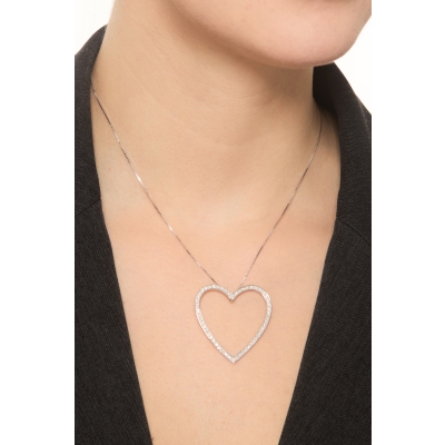 Collana in oro bianco 750 con cuore grande in diamanti