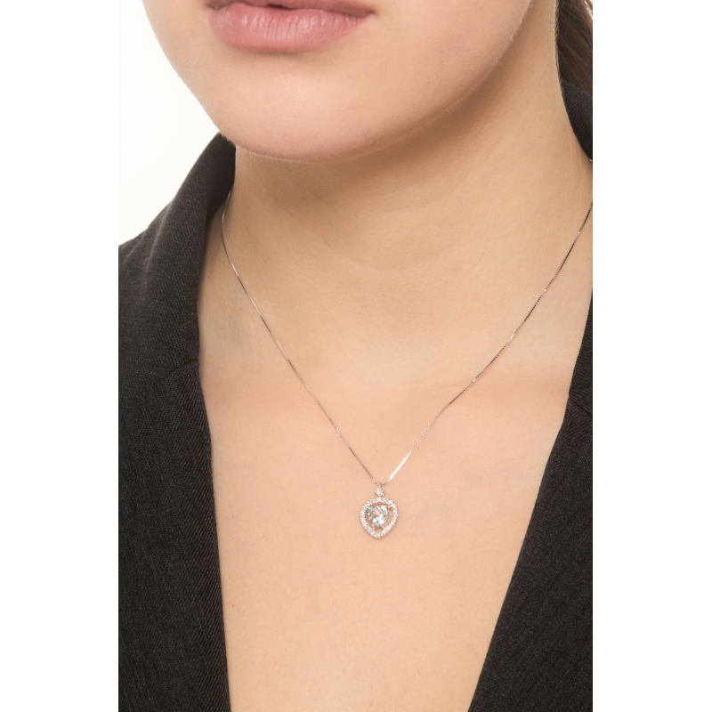 Collana in oro bianco 18k con ciondolo acquamarina cuore e diamanti