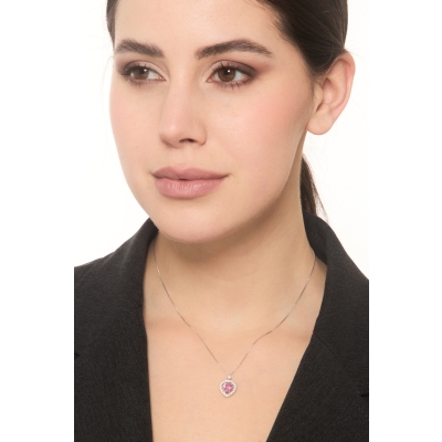Collana in oro bianco 750 con ciondolo cuore zaffiro rosa e diamanti