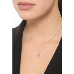 Collana in oro bianco 750 con ciondolo cuore zaffiro rosa e diamanti 2