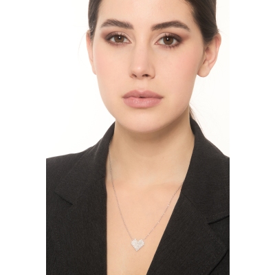 Collana in oro bianco 750 con ciondolo cuore pixel diamanti