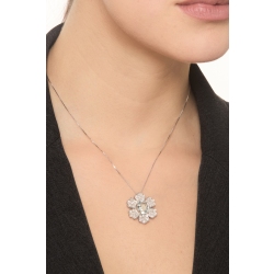 Collana acquamarina ovale in fiore in oro 18k e diamanti 2