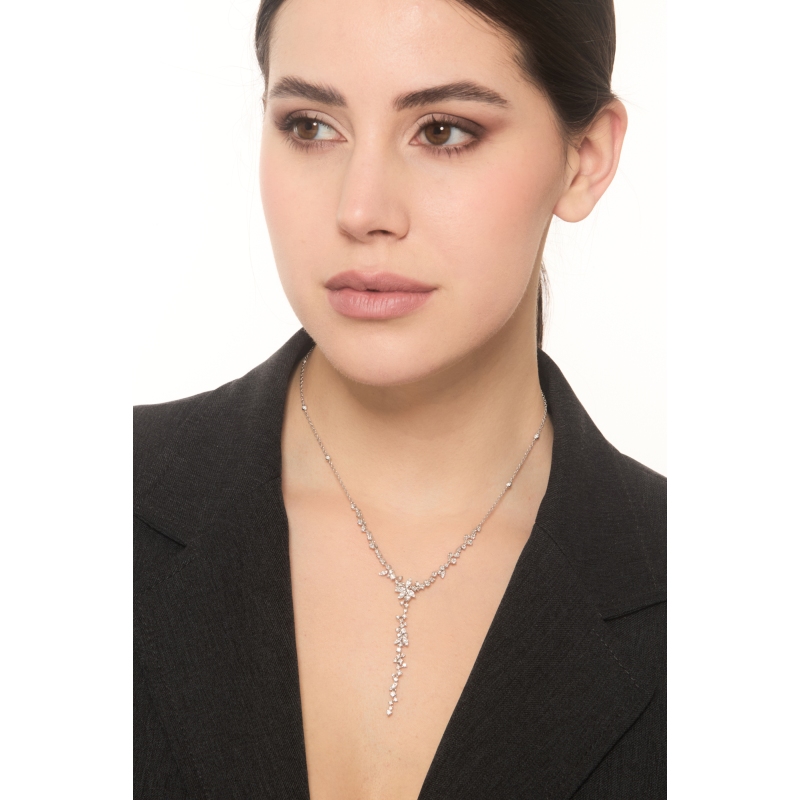 Collana in oro bianco 18k con diamanti a cascata, 40 cm