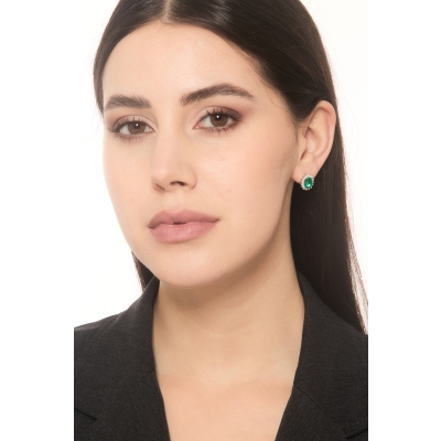 ORECCHINI CONTORNO CON SMERALDI mm8x6 circa E 16BRILL  (N2609)