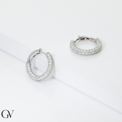 Orecchini A Cerchio In Oro Bianco 14kt (585) Con Zirconi – Gioielli Donna Eleganti, Diametro 15,5 Mm, Regalo In Confezione Lusso