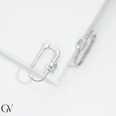 Orecchini ovali con acquamarina e diamanti in oro bianco 18k