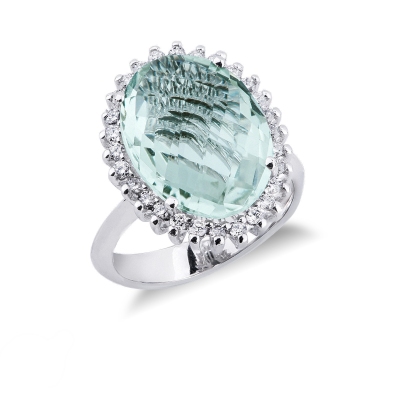 Halo ring white gold 18k with blue topaz and diamonds