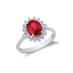 White gold 18k halo ring with ruby and diamonds