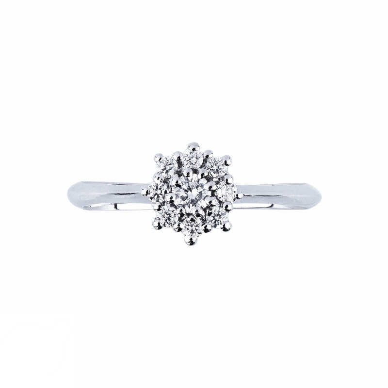 White gold 18k ring with diamonds flower and halo 8 diamonds 