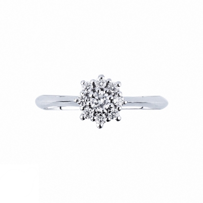 White gold 18k ring with diamonds flower and halo 8 diamonds 