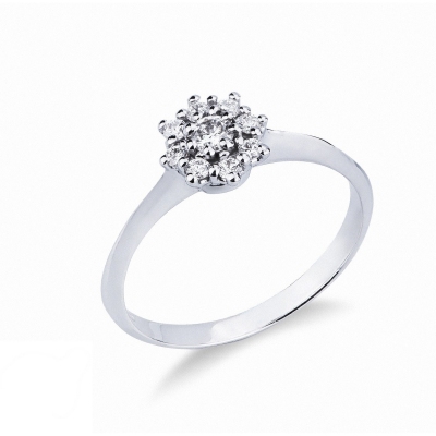 White gold 18k ring with diamonds flower and halo 8 diamonds 