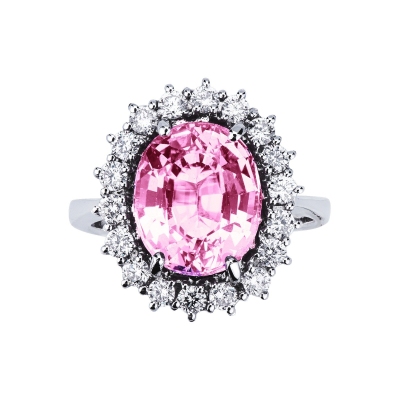 Halo ring white gold 18k with pink sapphire and diamonds