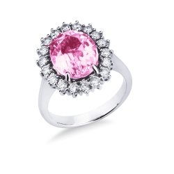 Halo ring white gold 18k with pink sapphire and diamonds