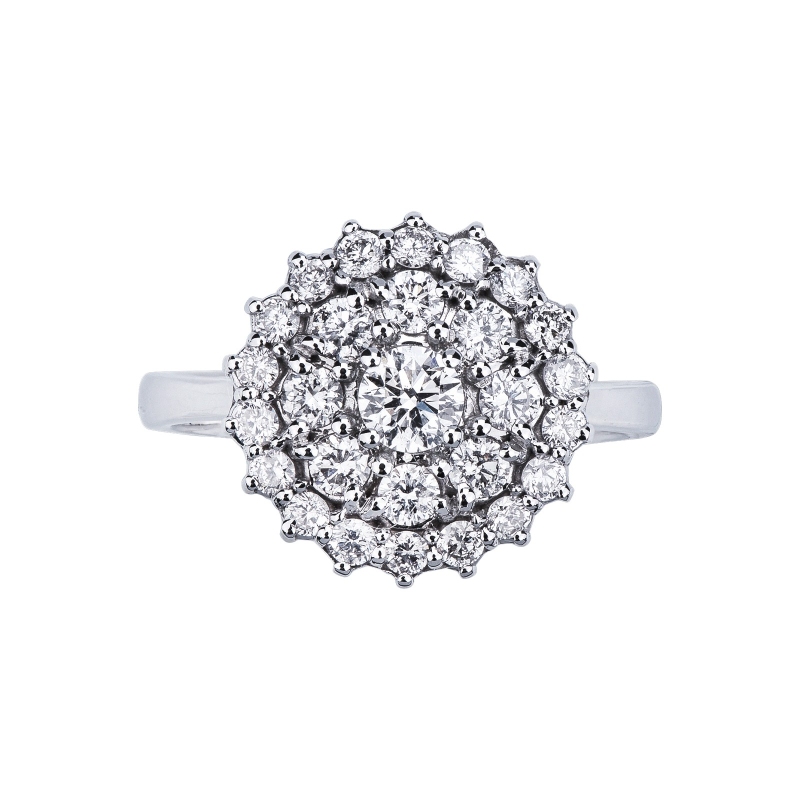 Diamond double halo ring white gold 18k 
