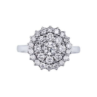 Diamond double halo ring white gold 18k 