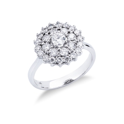 Diamond double halo ring white gold 18k 