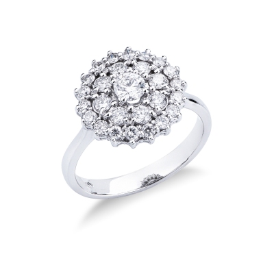 Diamond double halo ring white gold 18k 