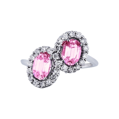 Double halo ring with rosa sapphires oval cut  