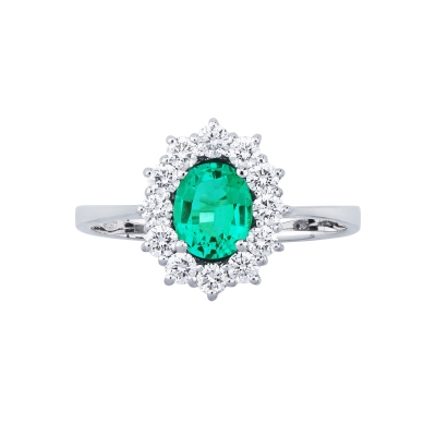 ANELLO CONTORNO CON 12BRILLANTI E SMERALDO OVALE MM6X4