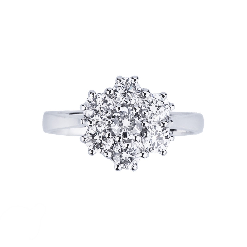 Halo diamond ring flower shaped in white gold 18k 