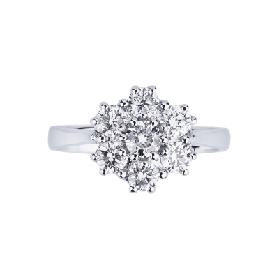 Halo diamond ring flower shaped in white gold 18k 