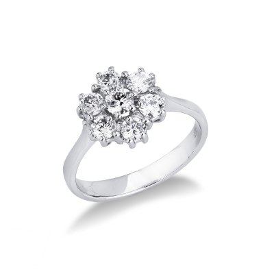 Halo diamond ring flower shaped in white gold 18k 