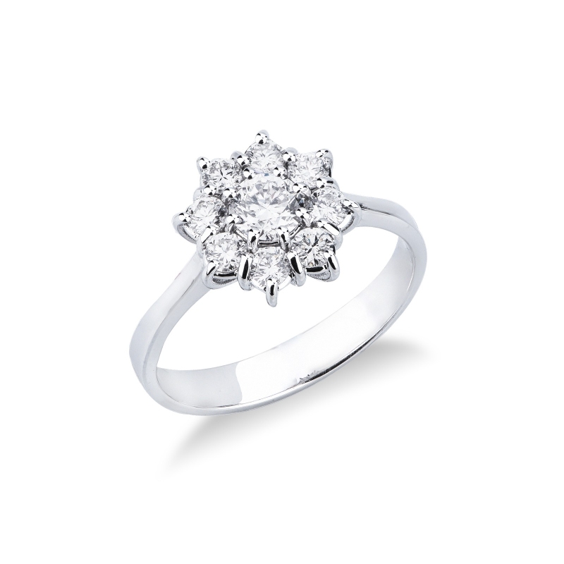 Anello contorno diamanti fiore in oro bianco 18k