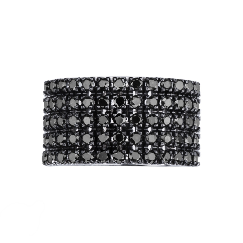 18k white gold ring with black diamonds and burnished tips 