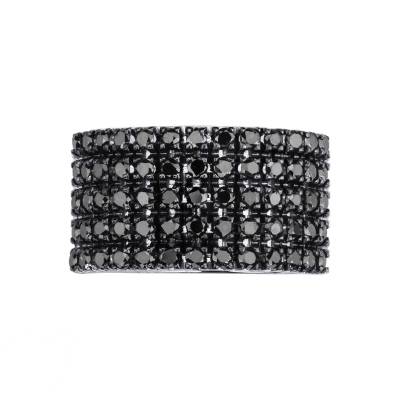 18k white gold ring with black diamonds and burnished tips 