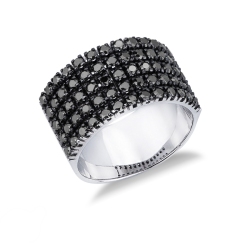 18k white gold ring with black diamonds and burnished tips 