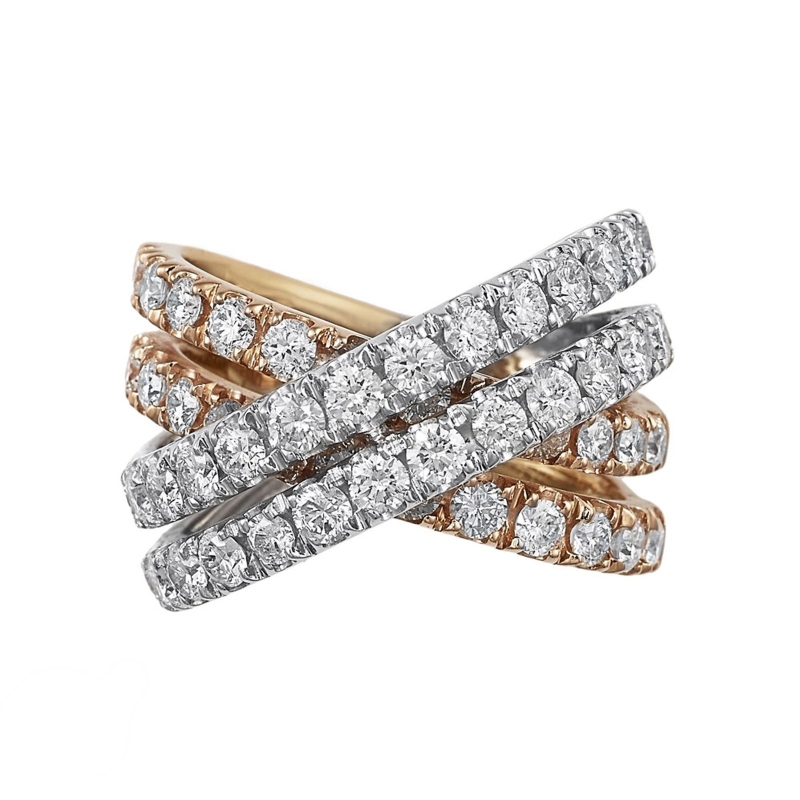 Weave ring in white and rosé gold 18k with diamonds 