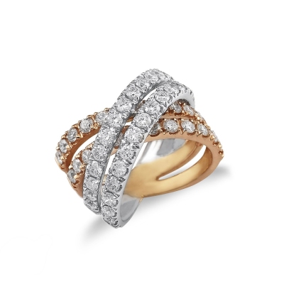 Weave ring in white and rosé gold 18k with diamonds 