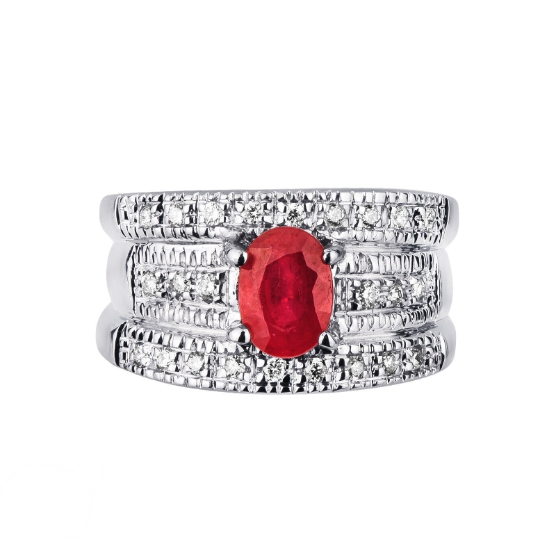 Band ring white gold 18k with a central ruby and diamonds 