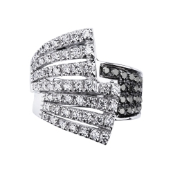 White gold 18k irregular band ring with black and white diamonds 2