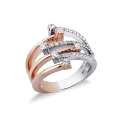 Band ring with six rows of diamonds in white and rosé gold 18k