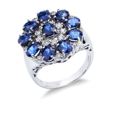 White gold 18k ring with blue sapphires and diamonds