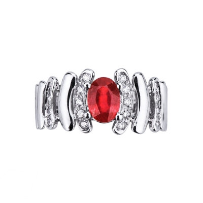 Irregular band ring in white gold 18k with ruby and diamonds 