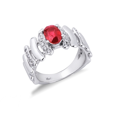 Irregular band ring in white gold 18k with ruby and diamonds 