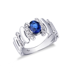 Irregular band ring in white gold 18k with blue sapphire and diamonds 