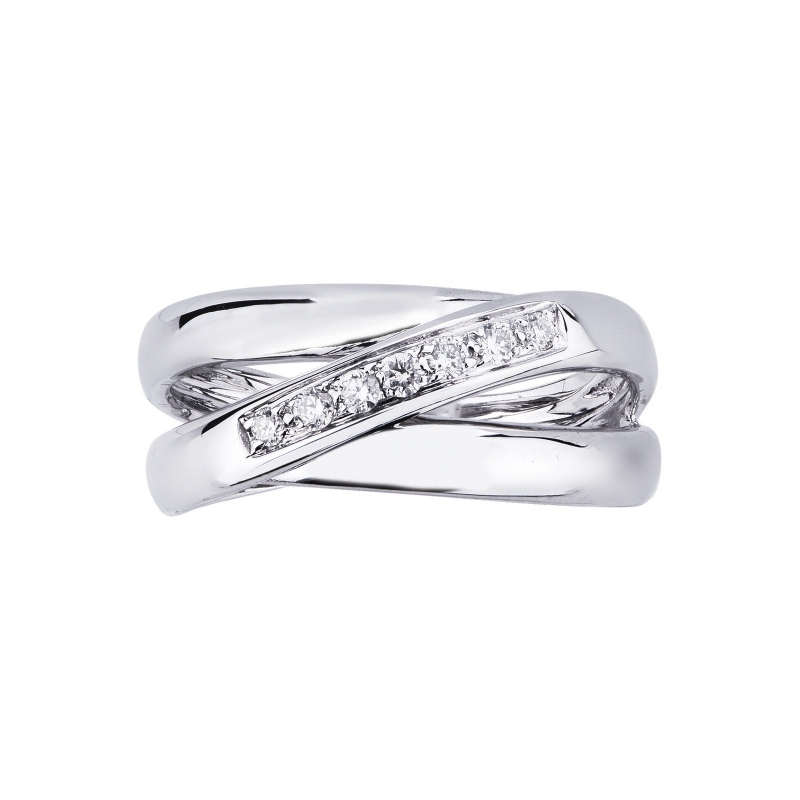 Crossover band ring with diamonds in white gold 18k
