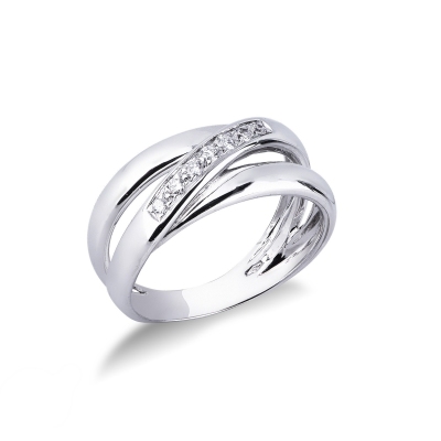 Crossover band ring with diamonds in white gold 18k